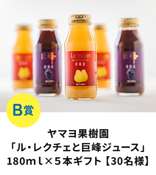 B賞 ヤマヨ果樹園「ル・レクチェと巨峰ジュース」180ml×5本ギフト 【30名様】
